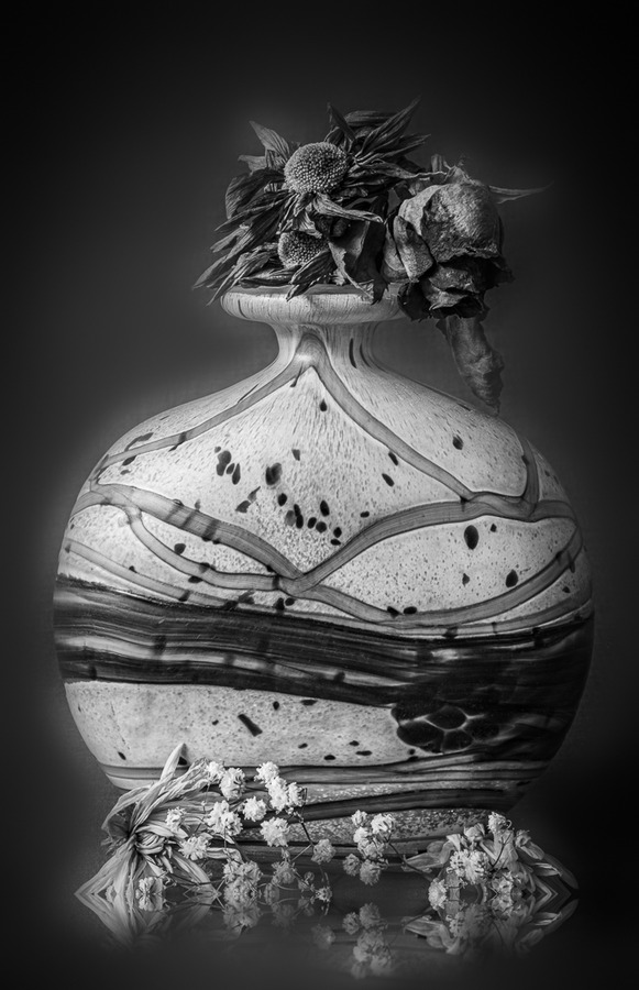 bw vase with reflection